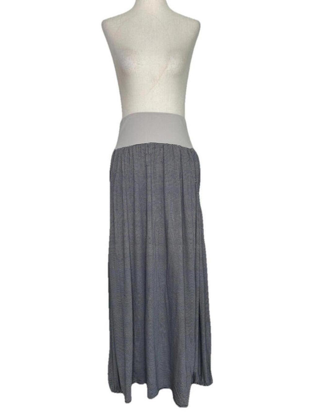 Garnet Hill Favorite Maxi Skirt Pockets Lagenlook Womens XL Navy Beige Striped
